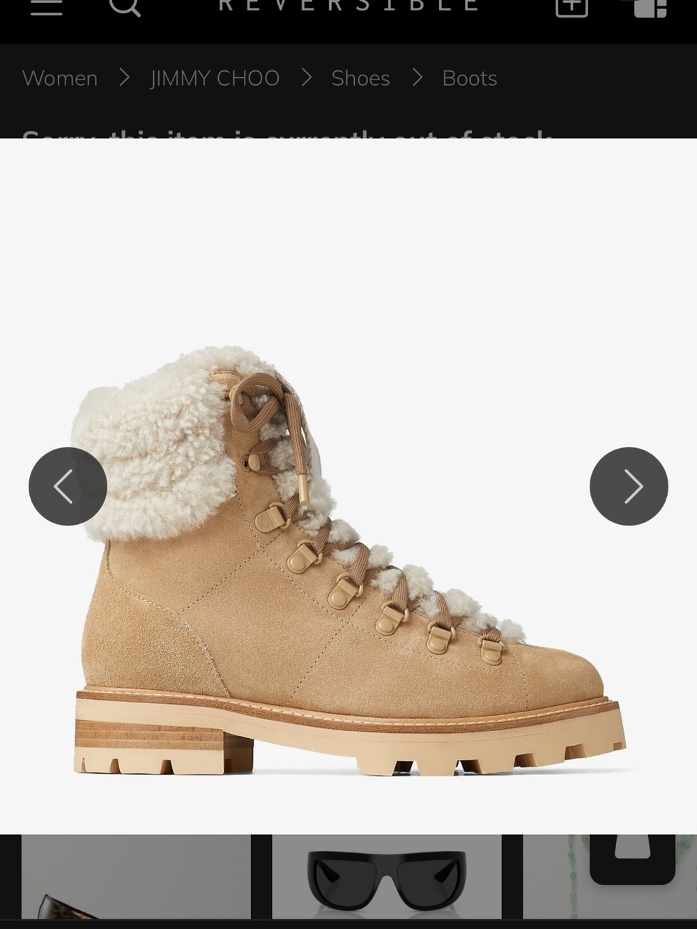 Jimmy Choo Tan Suede Shearling Lace-Up Hiking Boot